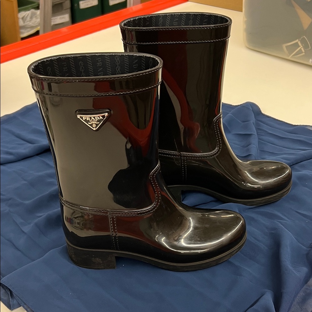 Prada Glossy Black Rain Boots